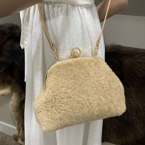 Handmade Genuine Shearling Leather Kisslock Wristlet/Shoulder Bag/Crossbody - Picture 16 of 16